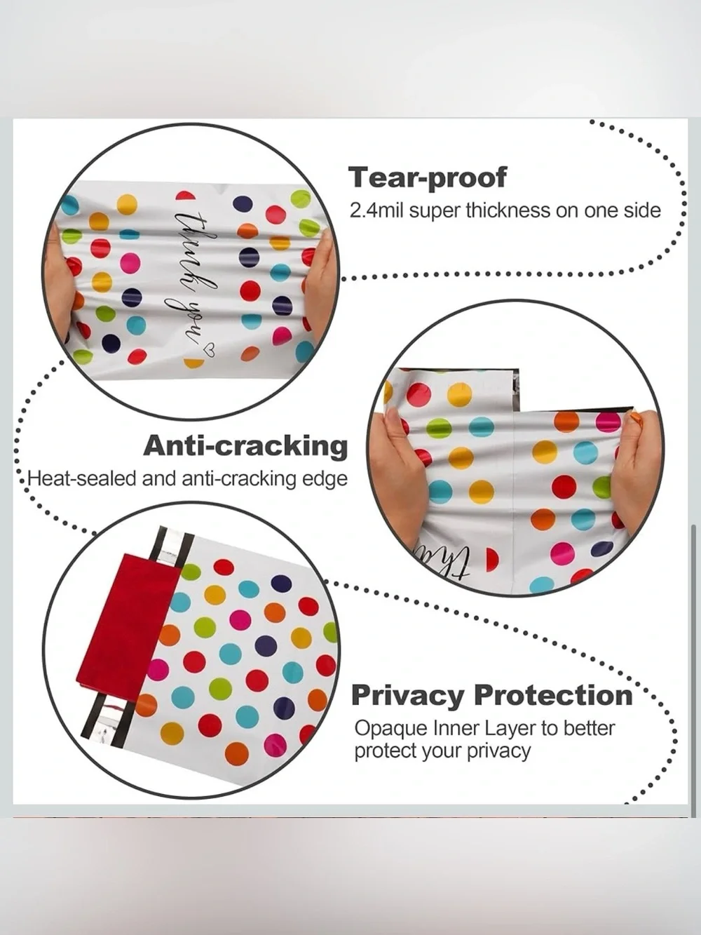20 Thank You Polka Dot Polymailers 10x13 Waterproof Shipping Bags